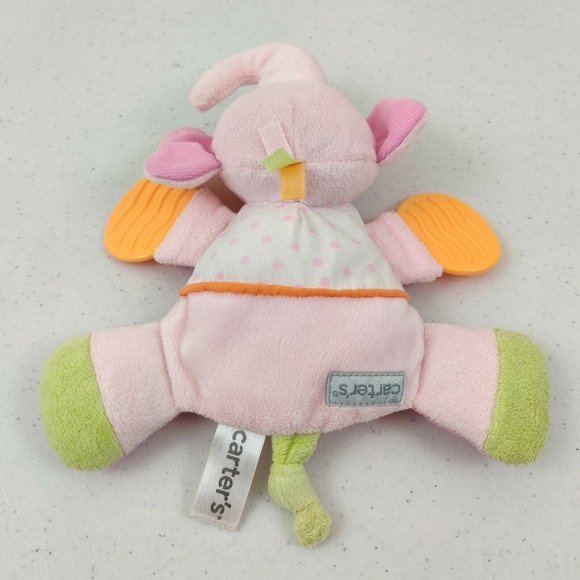 Carters Plush Elephant Baby Toy Pink Rattle Teether Crinkle Flat - Picture 3 of 8